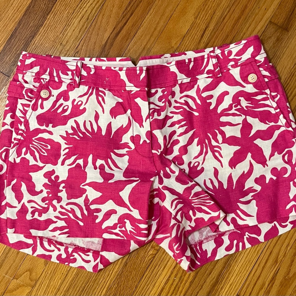 J Crew City Fit Pink & White Floral Linen Shorts Size 10